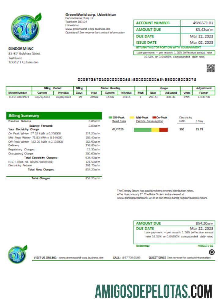 Projeto de Lei de Negócios de Utilidades GreenWorld, SCR exemplo